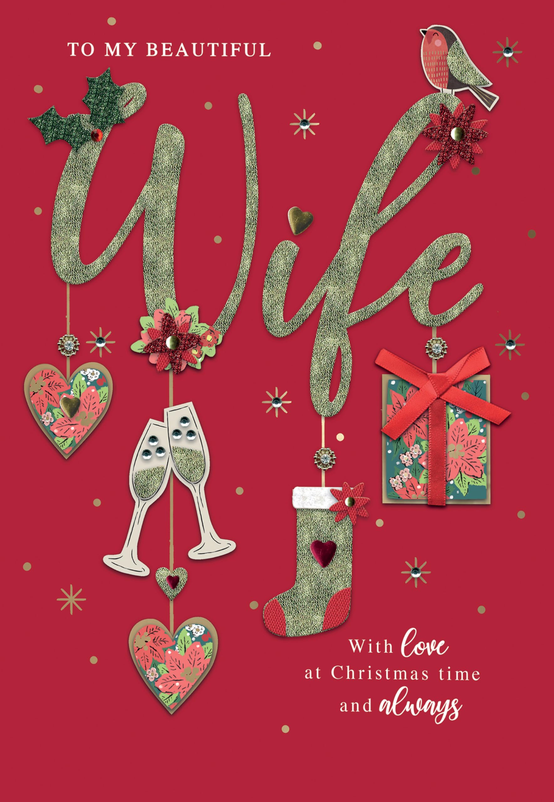Boxed Beautiful Wife Luxury Lavish Keepsake Christmas Greeting Card In A Box KCSNXLB062, Red, Large A4 - Image 2