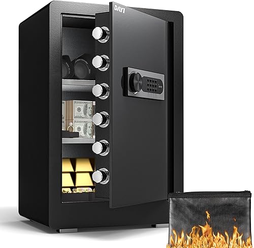 DAYI - D-60 - Caja fuerte con bolsa ignífuga e impermeable para hogar o gabinete para dinero en efectivo, documentos, con teclado digital, sistema