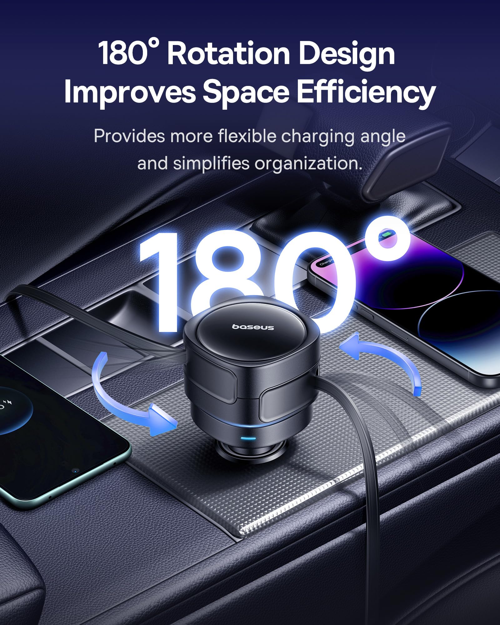 Baseus Enjoyment Max Cargador de coche C+L Cables 60W Cosmic Black