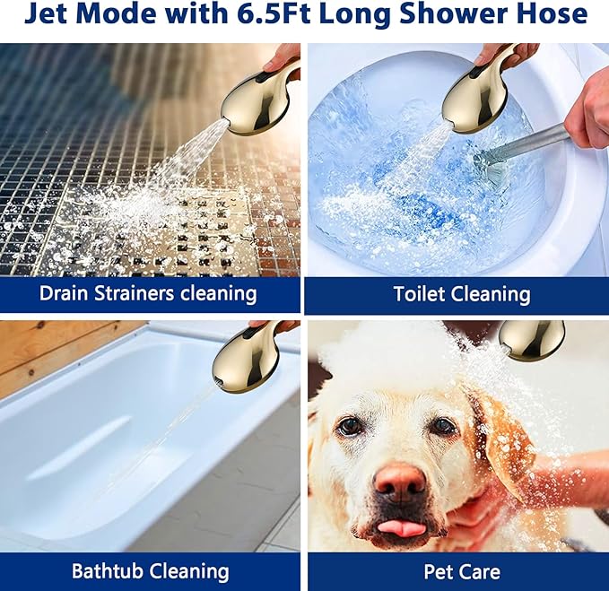 Regadera de Mano Alta Presión 10 Ajustes, Cabezal 5", Manguera Acero Inoxidable 79" - Dorado miniatura 5