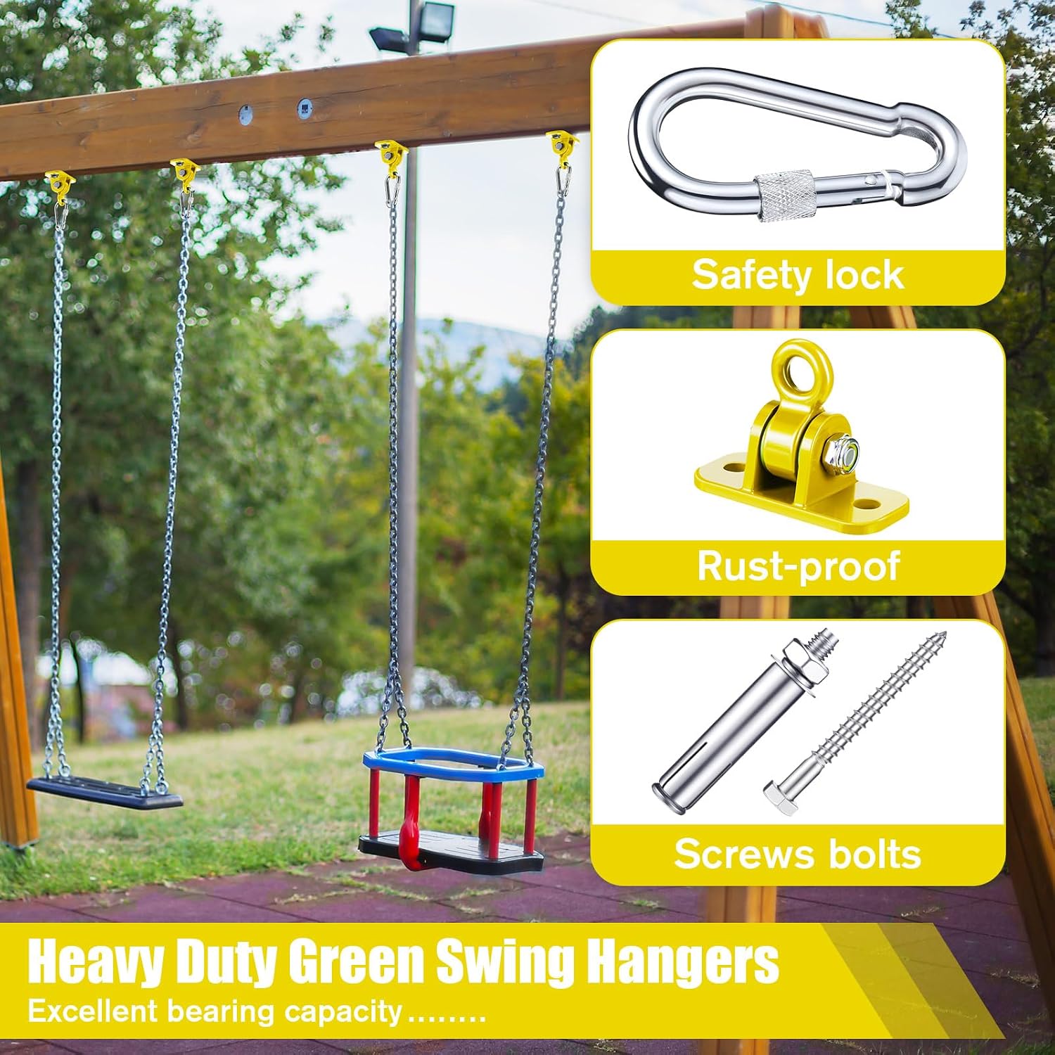 Tandefio 6 Sets of Robust Swing Hangers for Wooden Concrete Set with Swing Hook Screw Bolt Washer Swingset Accessory for Porch Patio Yoga Indoor Outdoor,Over 1800 lb Capacity (Yellow)