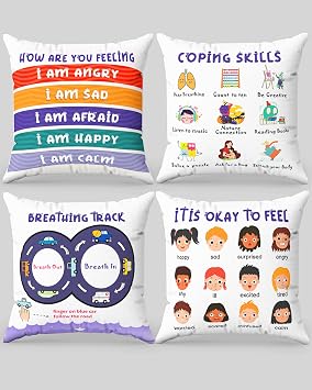 Calming Corner Items 2 Kids Pillow case - Calming Pillows for Classroom - Emotions Pillow Calm Down Corner Supplies - Calm Corner Must Haves - Feelings Wheel Cover - Kid Pillows for Classroom