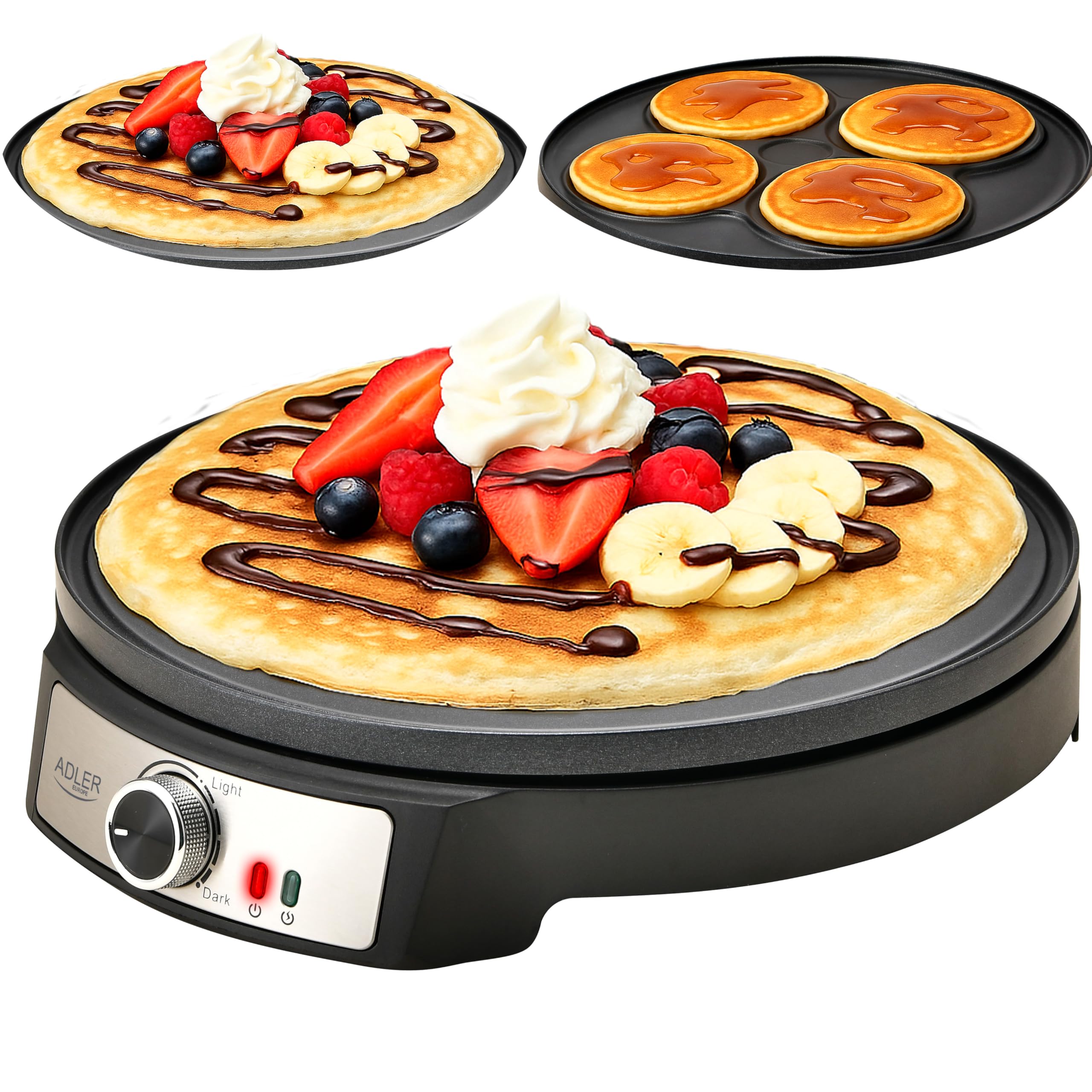 Adler Crepe Maker [Ø 30 cm] elektryczna z rozdzielaczem ciasta i łopatką | płyta do robienia naleśników z powłoką zapobiegającą przywieraniu + bezstopniowa regulacja temperatury | 1600 W pancake Maker