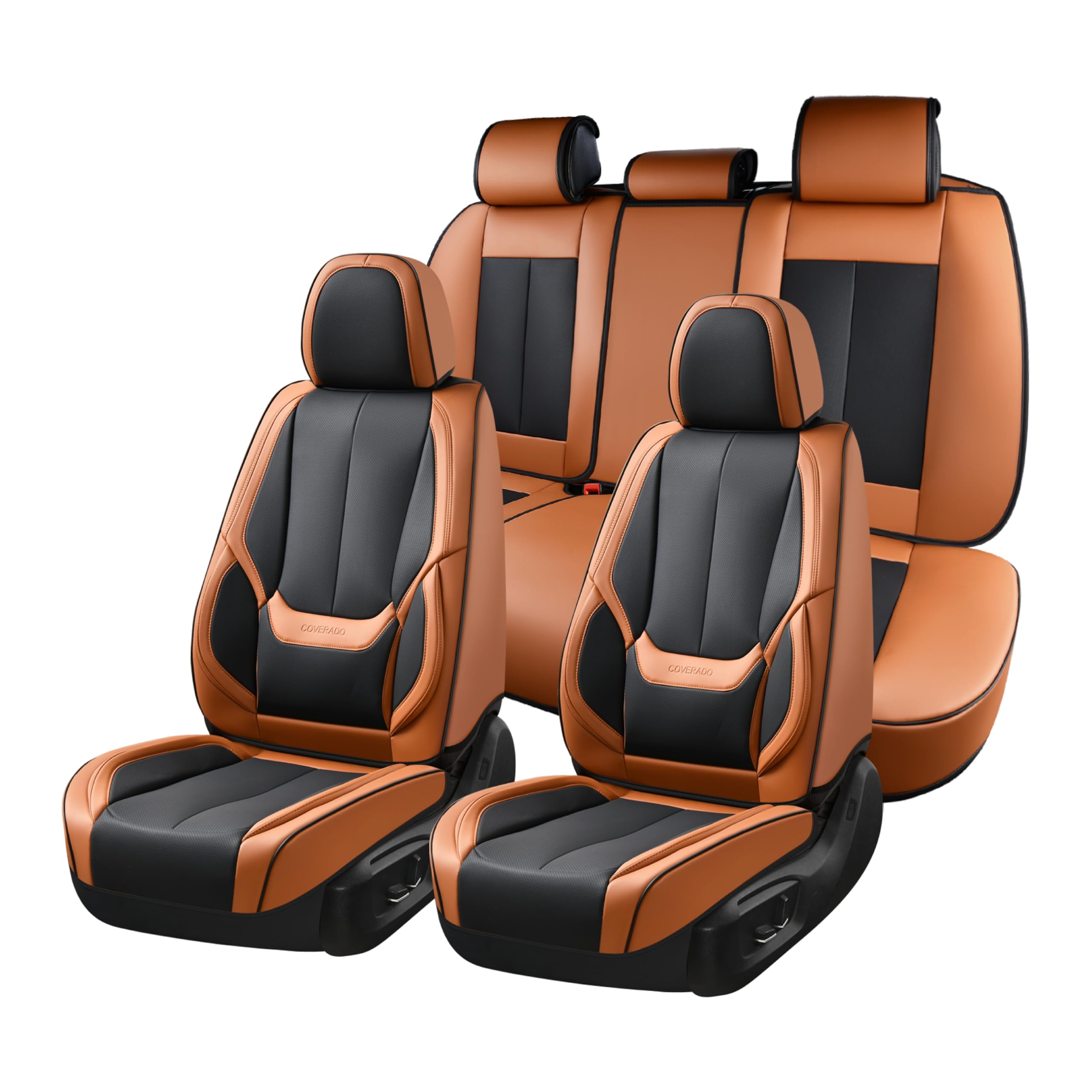 Coverado Car Seat Covers Full Set, Car Seat Protector Waterproof, Nappa Leather Car Seat Cushion, Seat Covers for Cars, Front Seats and Back Universal Fit for Most Cars