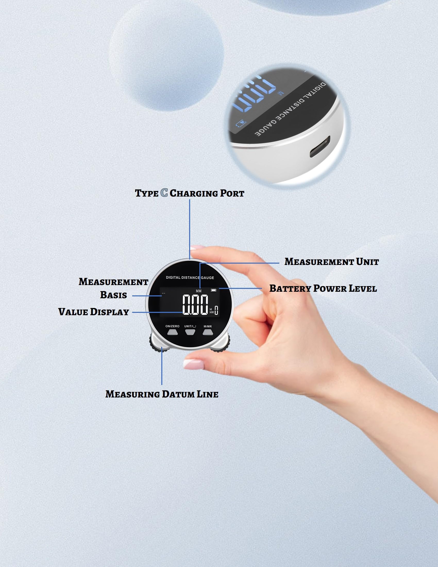 Amazon.com: 數位捲尺,電子捲尺智慧距離滾動測量工具,含LCD 顯示,可