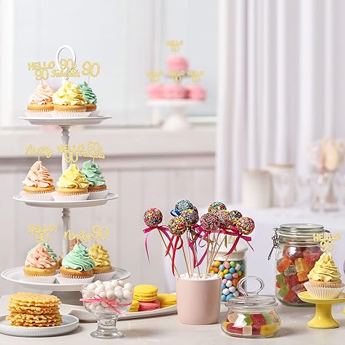 Miniatura 15 de Gyufise 24 piezas de adornos dorados para cupcakes de 10.º cumpleaños con purpurina dorada de doble dígito Hello 10 Ten Cupcake Picks para fiesta