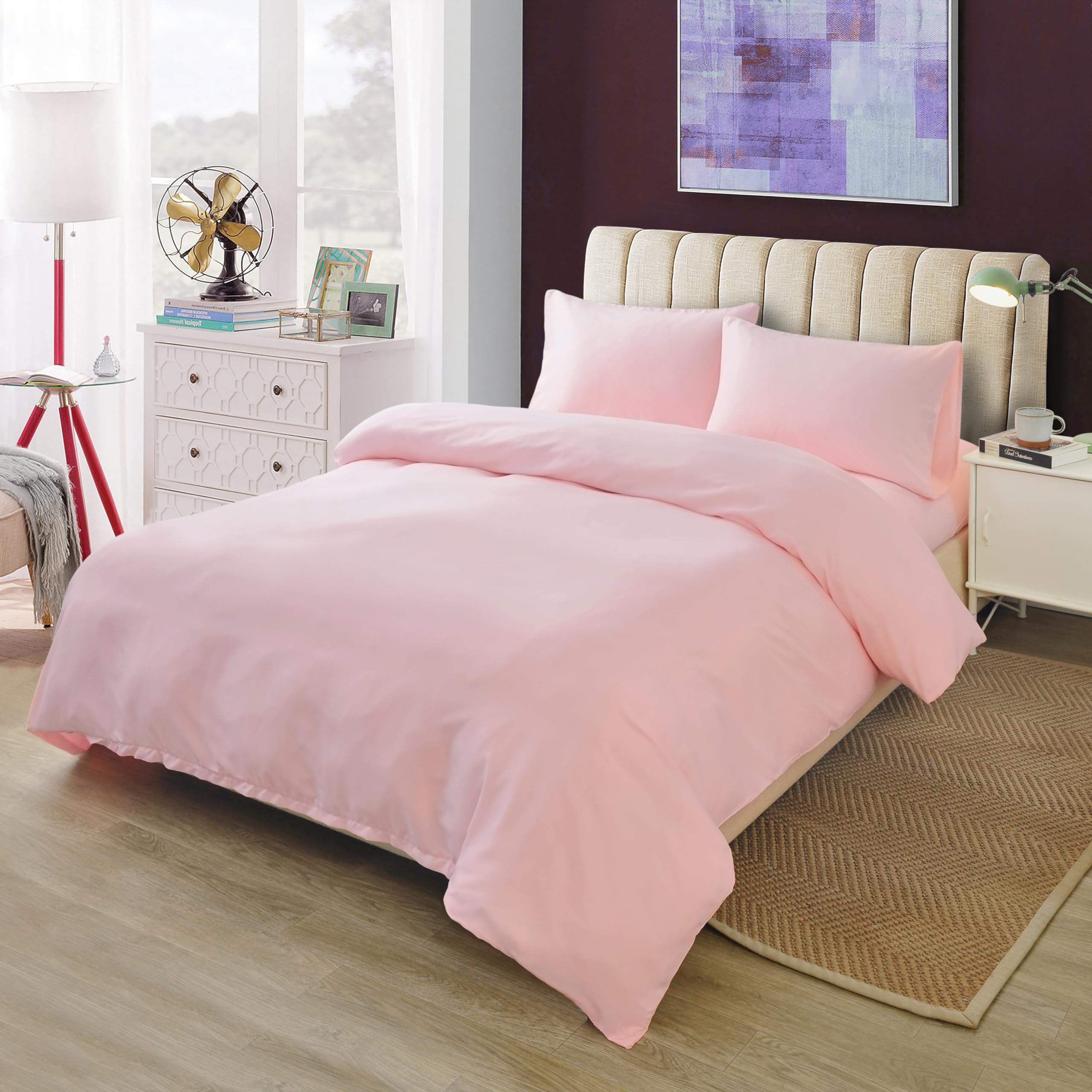 H HANSEL HOME Funda Nordica Cama 90 de 3 Piezas Transpirable Suave al Tacto 100% Microfibra, Funda Edredón 150x220cm, Bajera 90x200cm con 1 Funda de Almohada 50x110cm - Rosa