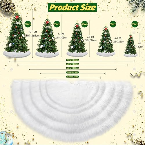 Miniatura 6 de iMucci - Pie de árbol de Navidad de pelo de lana, color blanco nieve, pequeño, faldón de terciopelo afelpado, decoración de fiesta para