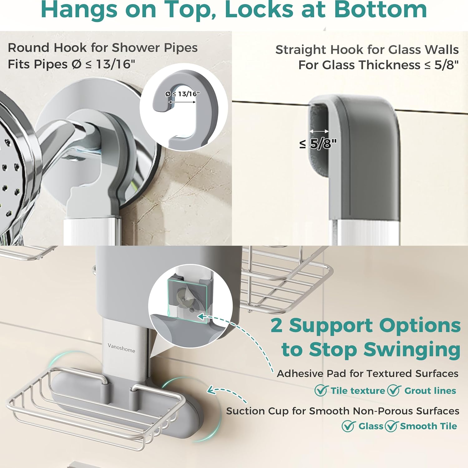 Adjustable Shower Caddy Hanging Over Shower Head, Storage Organizer Rack
