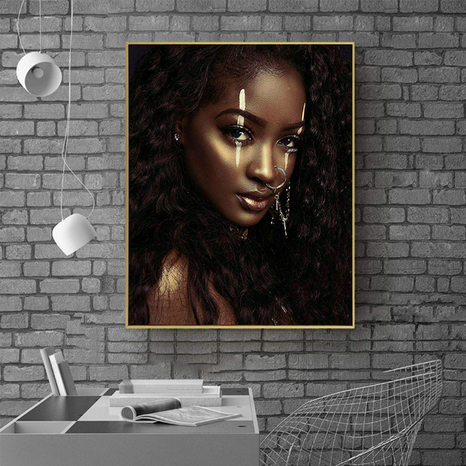 Amazon.co.jp: 黒人女性のキャンバスの絵画鼻ピアスの絵のポスターを身