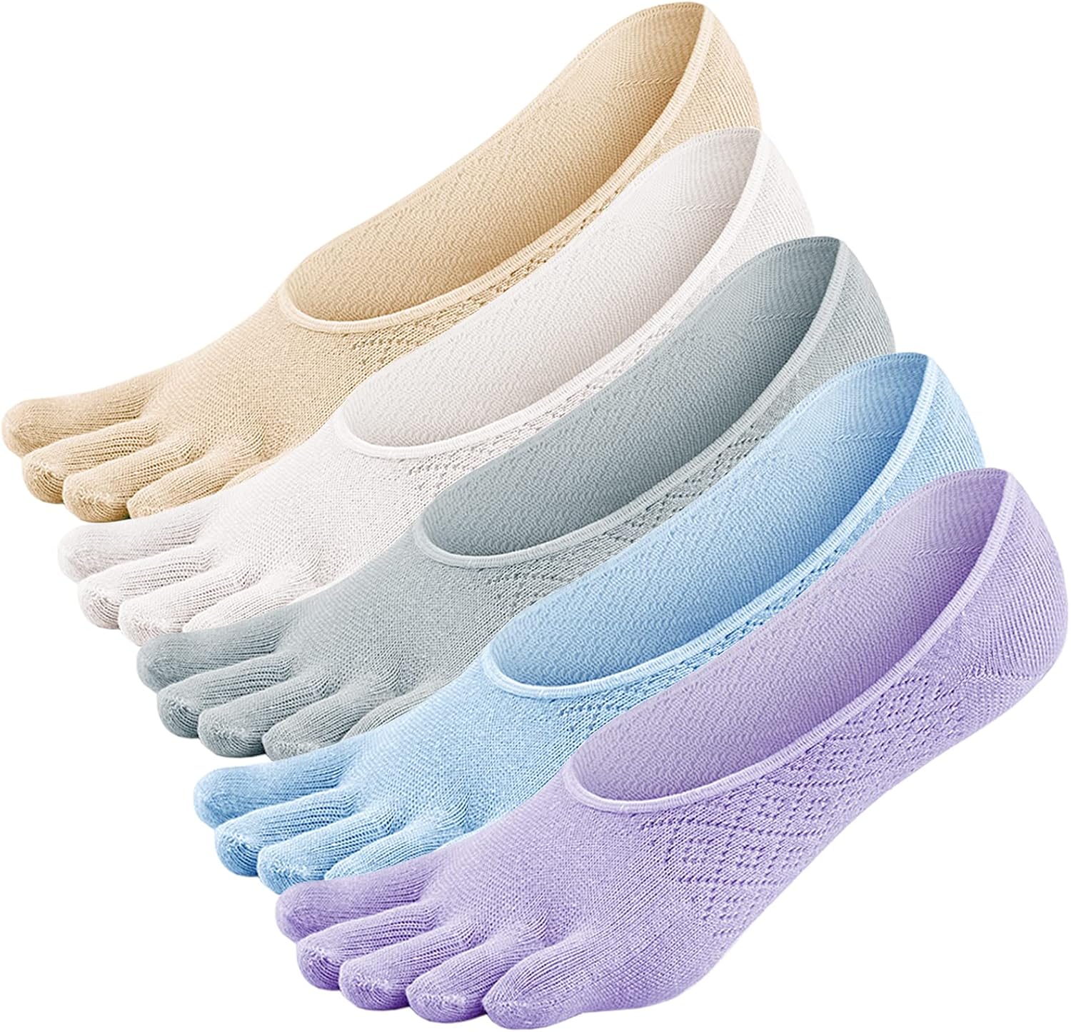 CaiDieNu No Show Toe Socks Women, Low Cut Five Fingers Cotton Running Athletic Invisible Boat Socks, 3/6 Pairs