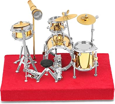 Broadway Gift Co. Gold Drum Set Metal Instrument Miniature Replica on Stand, Size 5 x 5 x 4 in.