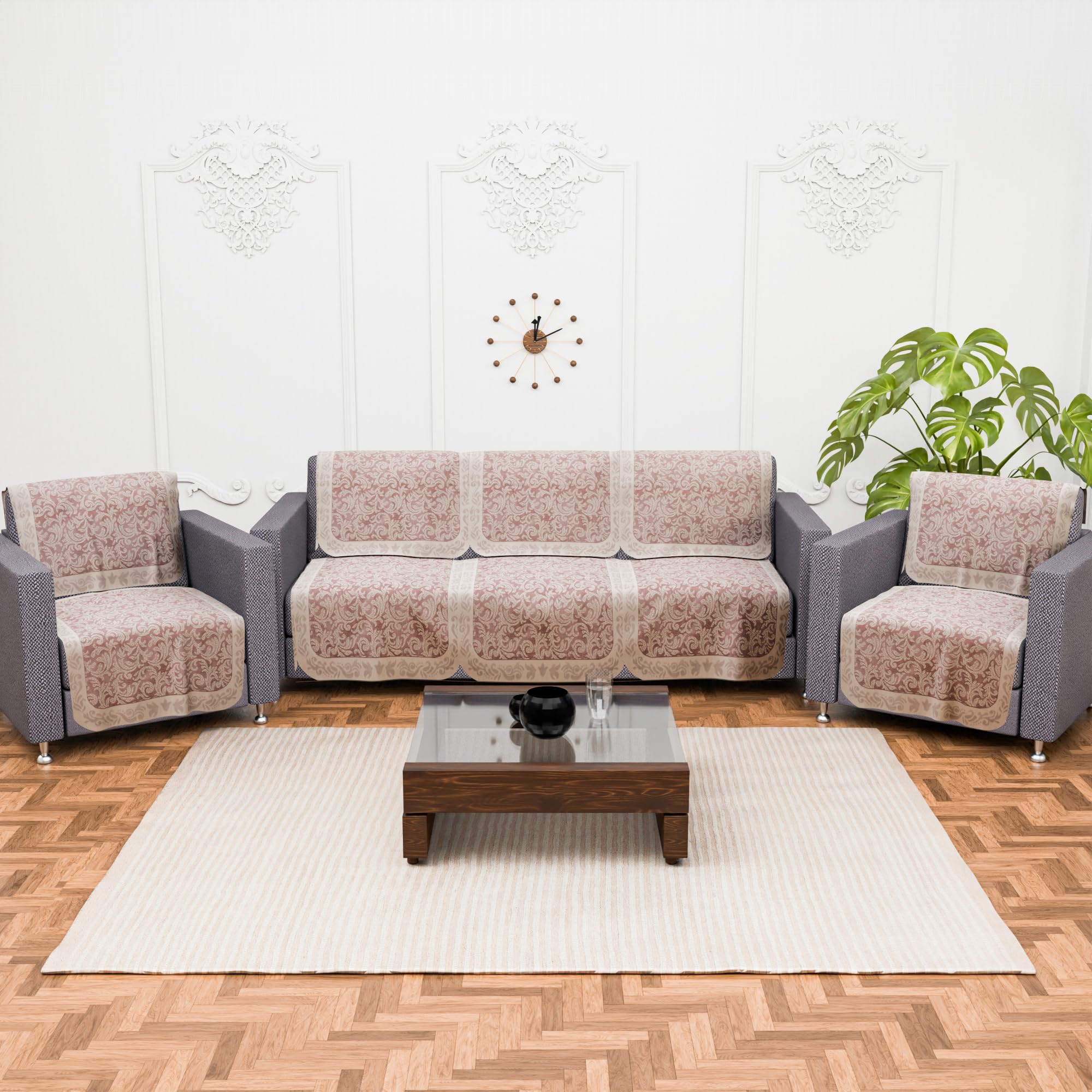 Kuber Industries 5 Seater Sofa Set Cover | Sofa Slipcover Protector for Home Living Room, Hall & Office Couch | Net Leaf Design- Maroon