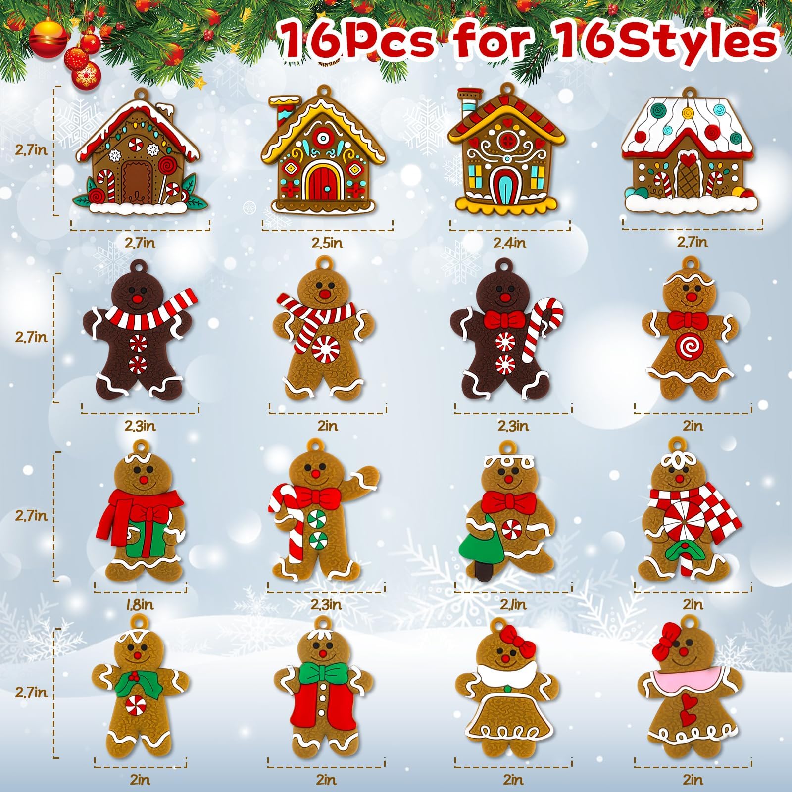 Gingerbread Christmas Ornaments - 16 Pcs -2 Gingerbread Christmas Ornaments - 16 Pcs -2