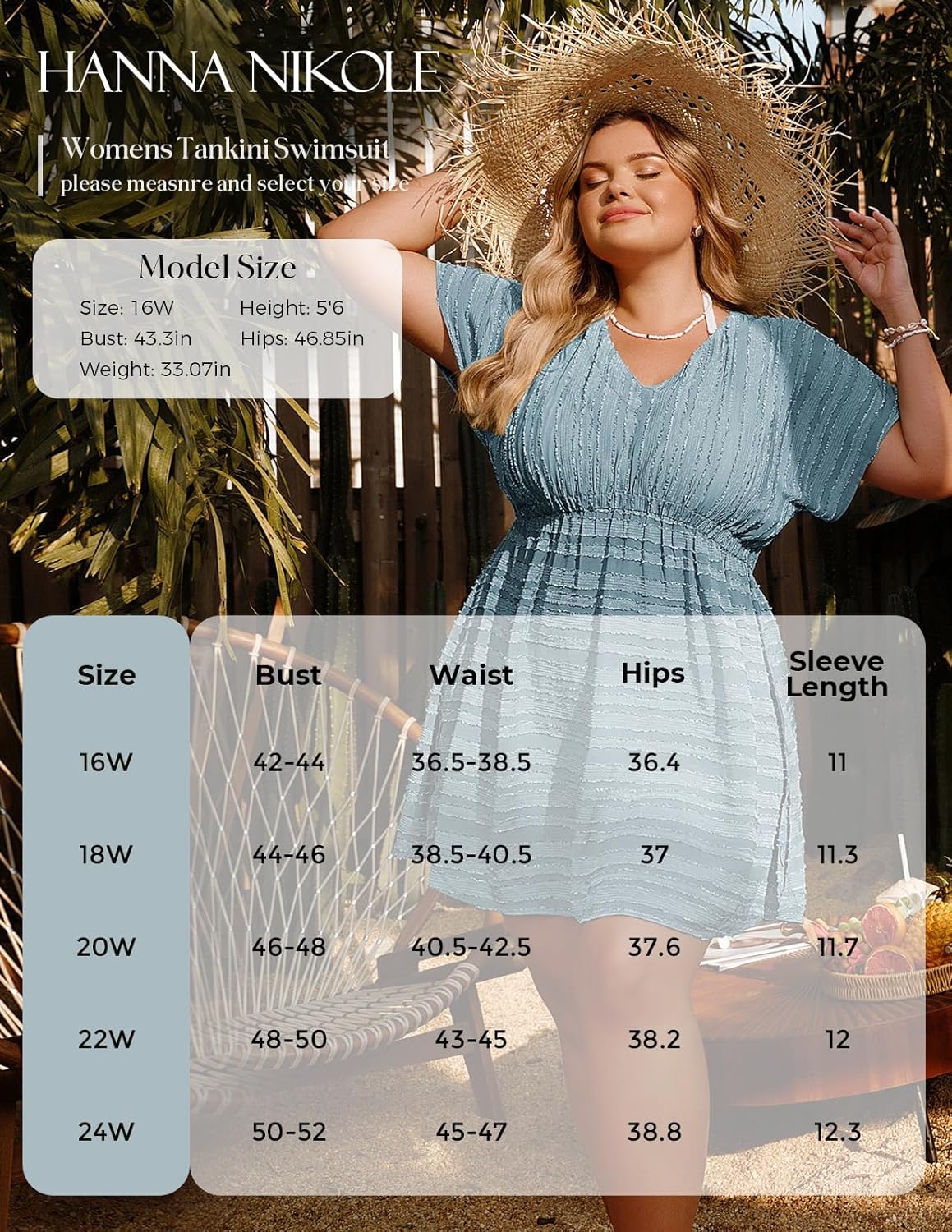 Hanna Nikole Plus Size Swimsuit Coverup, Textured Striped Elastic Waisted Coverups, V Neck Side Split Beach Cover Up - Image 6