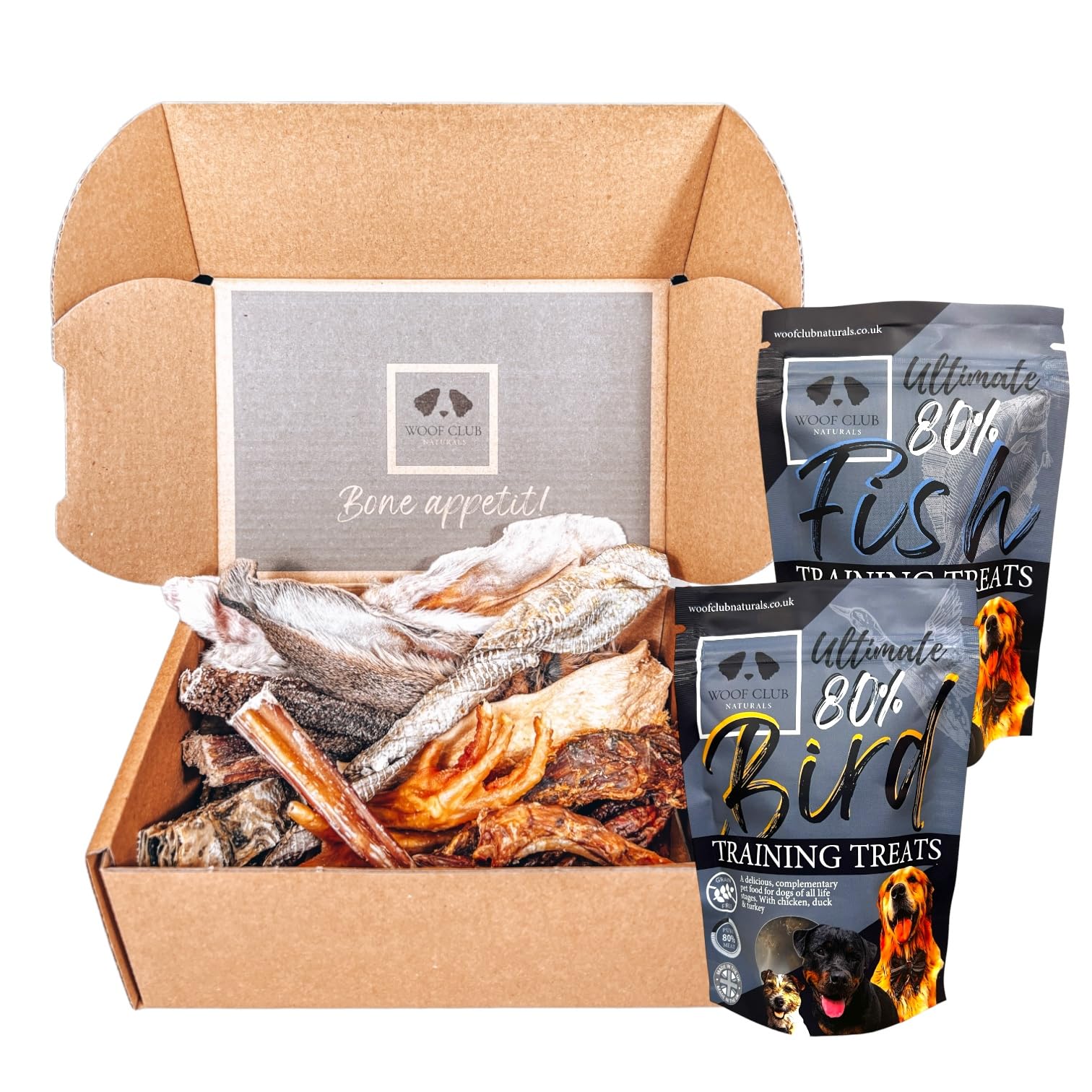 Woof Club Naturals All Natural Dog Treat Box PLUS 2 x Premium 80% Freshly Prepared Meat Training Treats! Grain Free