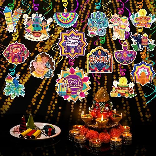 Miniatura 7 de HOWAF 30 piezas de decoración de espirales colgantes para fiesta de Diwali, decoraciones de Diwali para el hogar, hogar, festival de luces, remolino