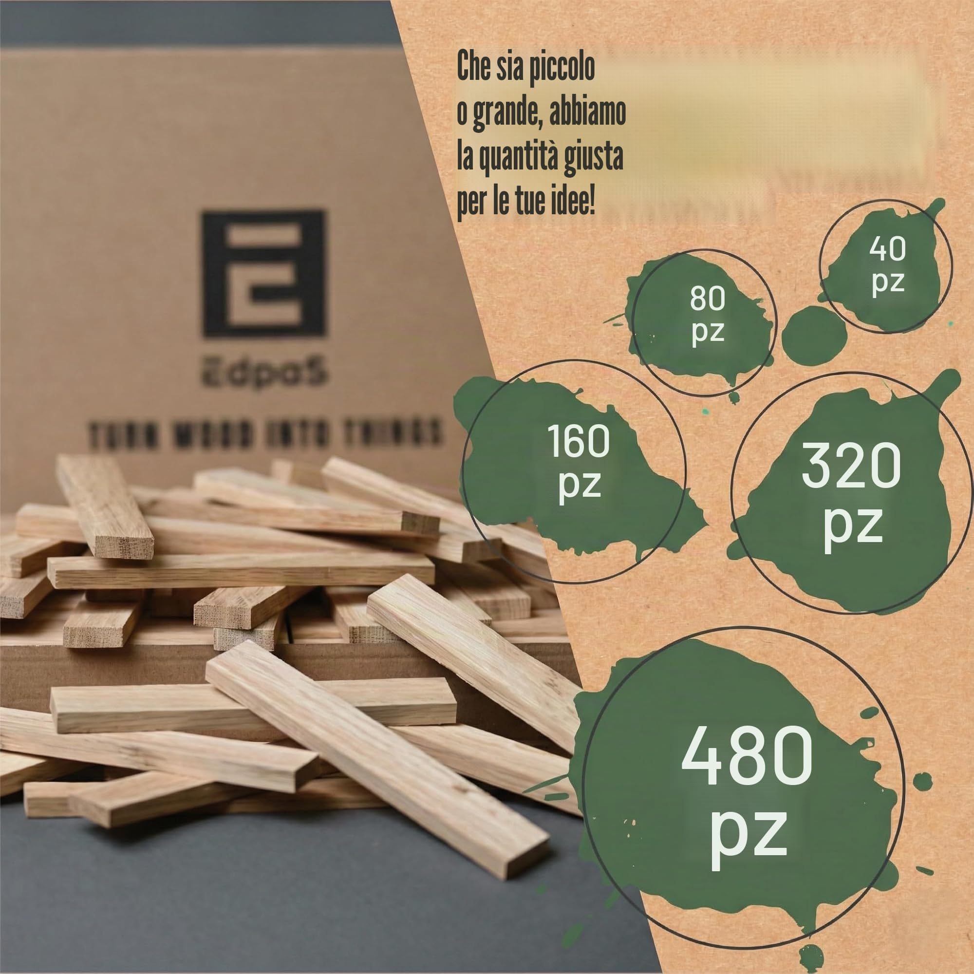 Blocchi di legno di quercia per lavori artigianali Confezione XL da 100 pezzi - bastoncini di legno per lavori artigianali Striscia di legno di quercia da 22 x 8 x 160 mm