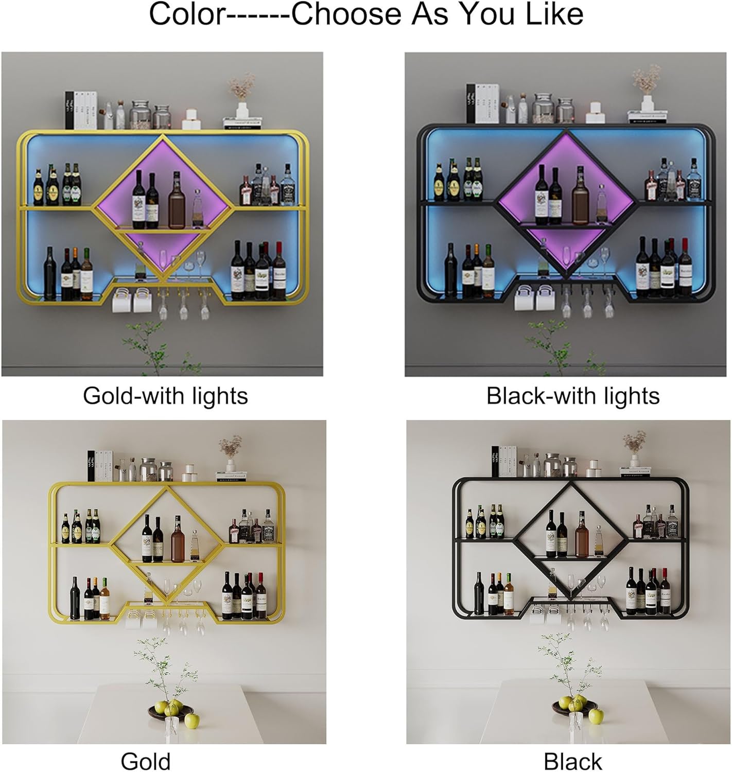 Wine Rack Wall Mounted Kitchen Storage with Wine Glass Holder Liquor Cabinet Bar Shelves can Hanging Wine Glass Rack Liquor Bottle Display Shelf Home Bar Furniture for Wine Storage for Cafe Kitchen (