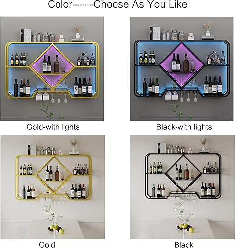 Miniatura 3 de Estante de metal para vino montado en la pared con soporte colgante para copas de vino, estante para licor, estante de almacenamiento de cocina,