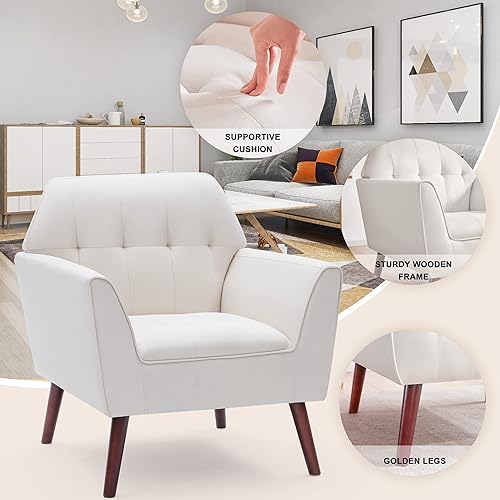 Miniatura 4 de Kingfun Sillas decorativas de tela de lino para dormitorio, sillón moderno de mediados de siglo para sala de estar, cómoda silla de lectura, silla