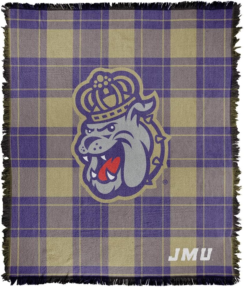 LOGOVISION James Madison University Campus Plaid Spirit Woven Tapestry Cotton Blend Fringed Throw Blanket 50"x60"