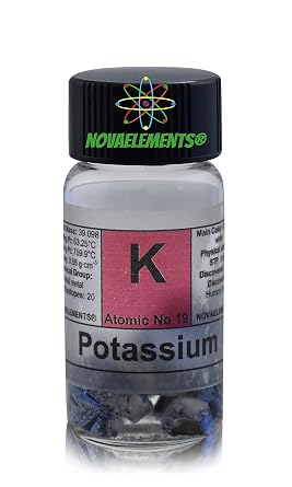 Potassium Metal Element 19 Sample K, Pure 1 gram 99,8% Pieces Under Mineral Oil in Labeled Glass Vial