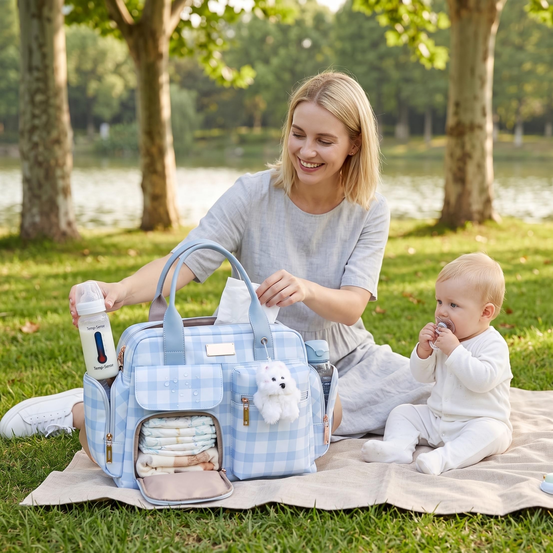 Borsa per pannolini, borsa per pannolini impermeabile multitasche con ciondolo, per organizer per la cura del bambino per viaggi e uso quotidiano