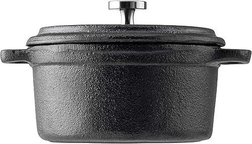 Miniatura 2 de Tablecraft Cocotte de 8 onzas con tapa, hierro fundido y perilla de acero inoxidable