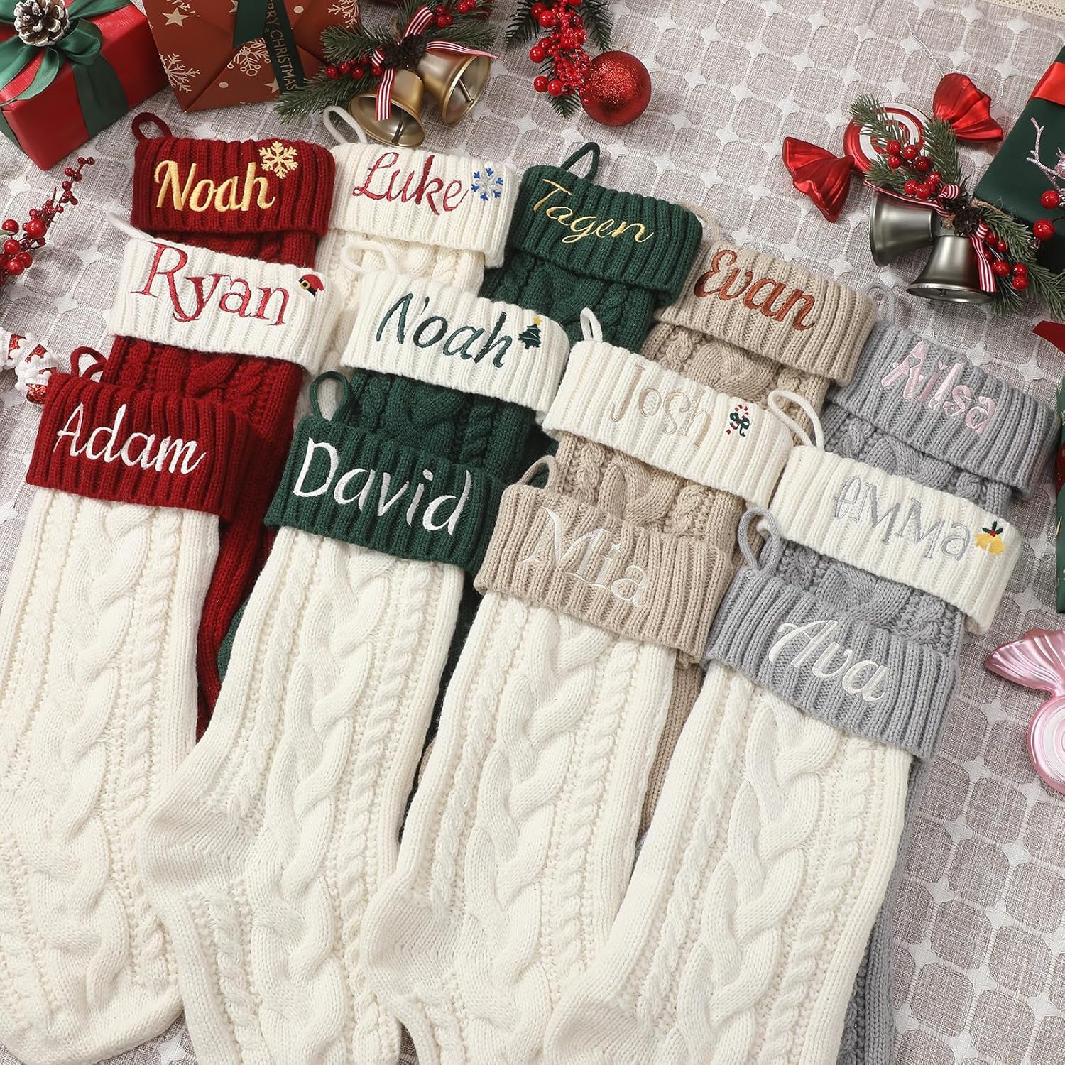 Personalisierte Weihnachtsstrümpfe, 45,7 cm, große benutzerdefinierte Socken mit gesticktem Namen, gestrickter Weihnachtsstrumpf für Kinder, Urlaub und Familie, Socke für Kamin, Weihnachtsfeier