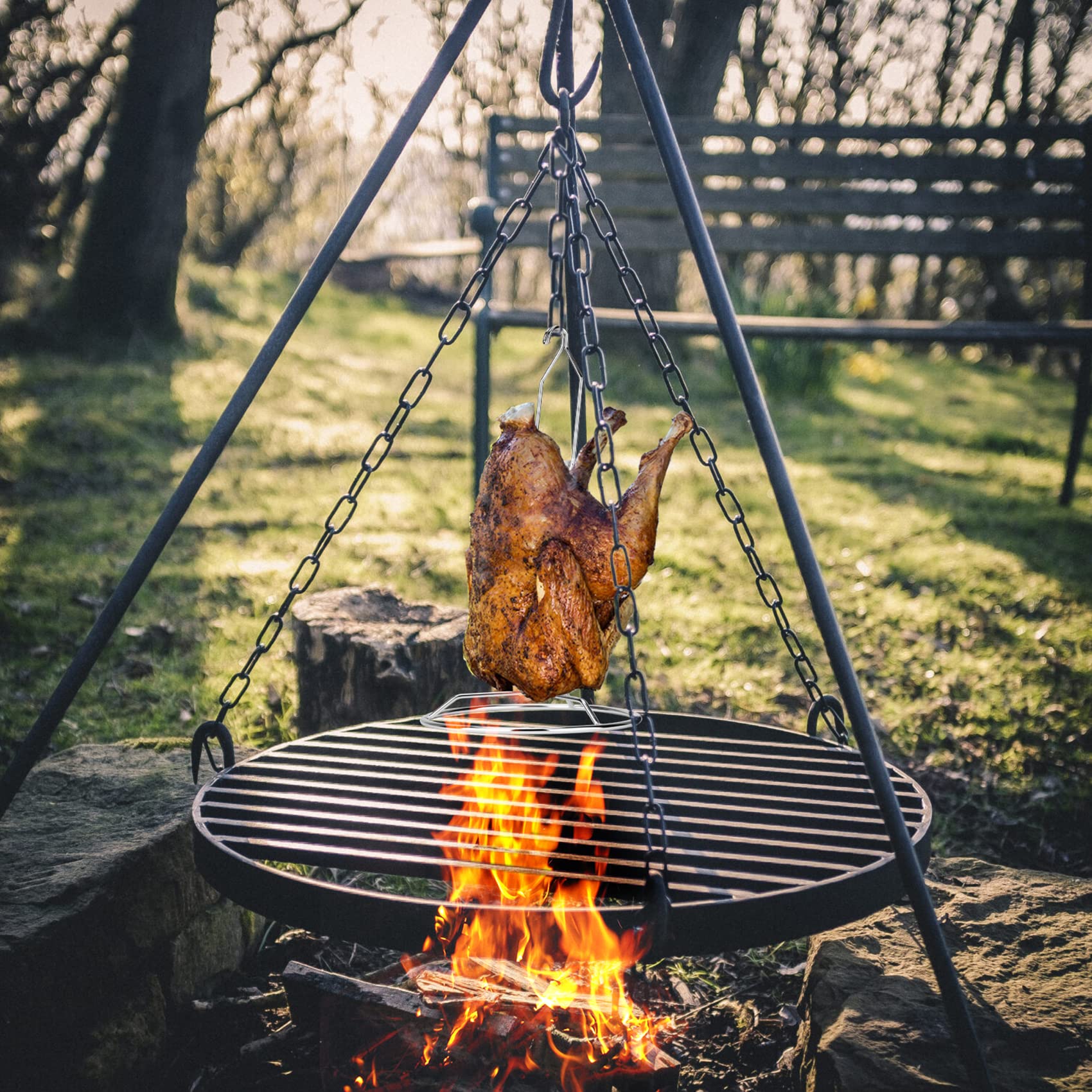 only fire Support vertical en acier inoxydable pour poule avec poignée de levage, support à dinde pour poêle, fumoirs