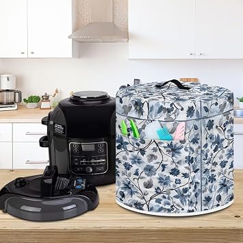 Blue Flowers Cooker Cover Dust Cover for Appliance Storage with Two Pockets Kitchen Tool Top Handle Covers Appliances Dust Resistant Soft and Easy to Fold