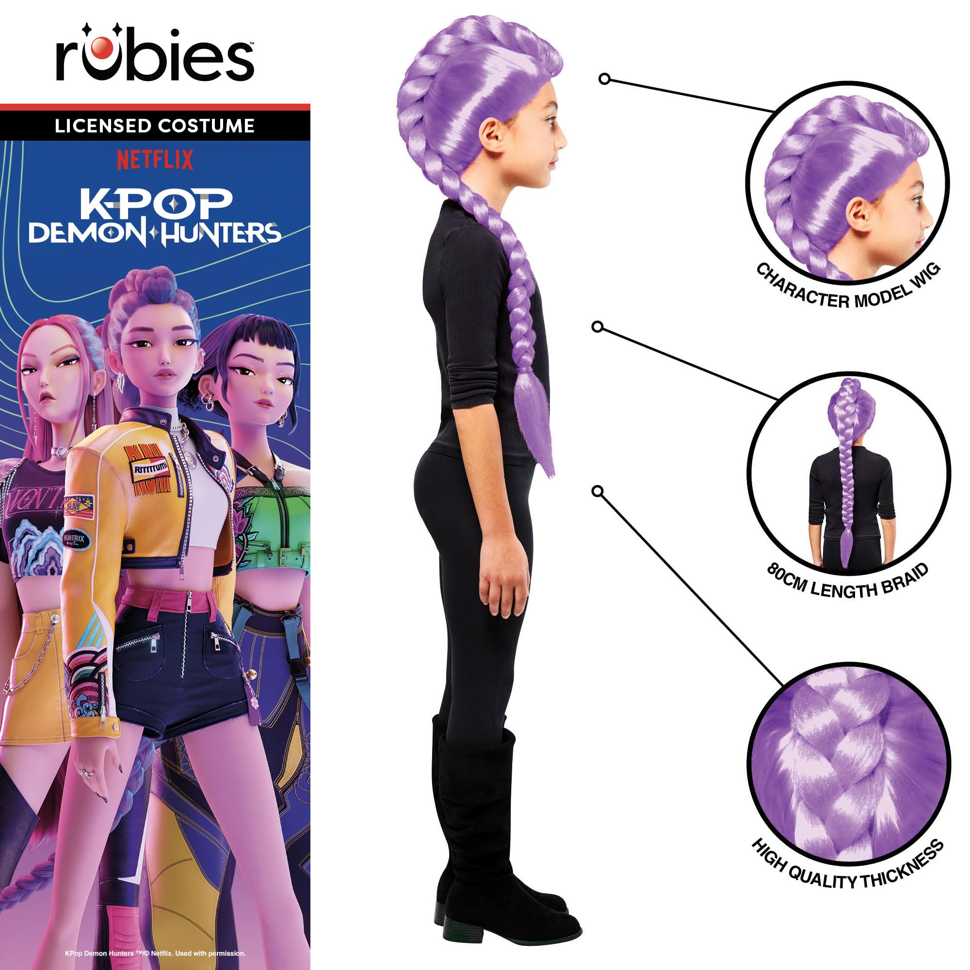 Rubies Official Netflix K-Pop Demon Hunters Rumi Wig Child Costume Accessory, Kids Fancy Dress, One Size, Purple, 50 cm x 20 cm - Image 3