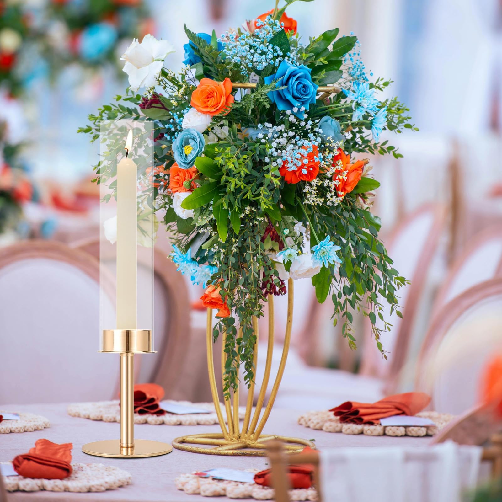 DOITOOL 3 Stück Eleganter Metallkerzenständer mit Glasabdeckung in Gold für Hochzeitstischdeko Stabil und Leicht zu Reinigen als Party und Hochzeitsfeier Tischdekoration