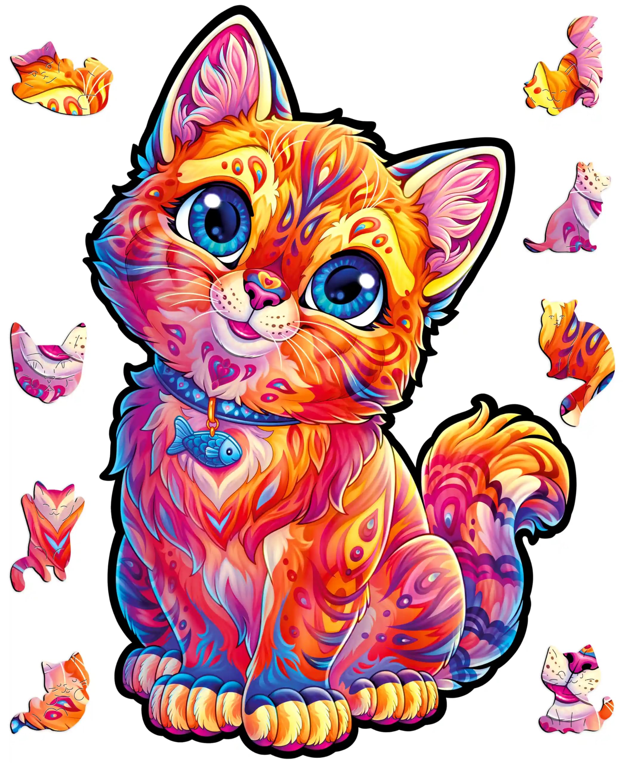 Premium Holz Puzzle Katze für Kinder ab 7 Jahre - Magisches Holzpuzzle 100 Teile - Besonderes Puzzle aus Holz mit Laser-Cut Thematische Tierfiguren Puzzleteile - 3 Stunden Spaß, A4 Format