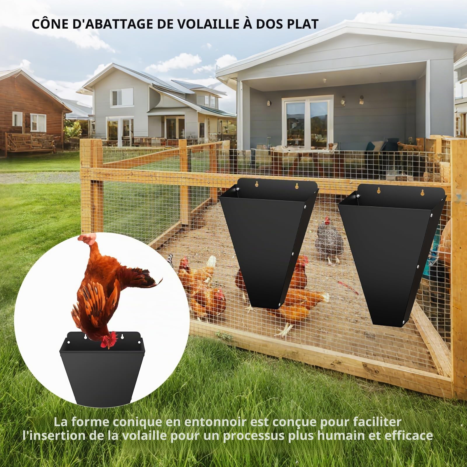 Entonnoir D'abattage pour Volaille, Cônes de Poulet en Métal, Entonnoir de Saignement pour Grandes Poules Pondeuses, Cône de Retenue de Volaille pour Dindes, Ferme, 26 x 17.5 x 33.5 cm