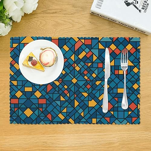 Miniatura 3 de Rectangular Placemats Set of 4, Heat Resistant Geometric Mosaic Printed Kitchen Dining Table Mats