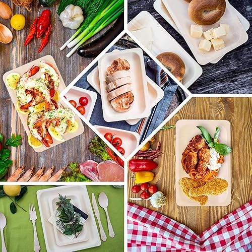 Miniatura 4 de Efavormart - Paquete de 100 platos de madera de abedul ecológicos de 5 x 8 pulgadas