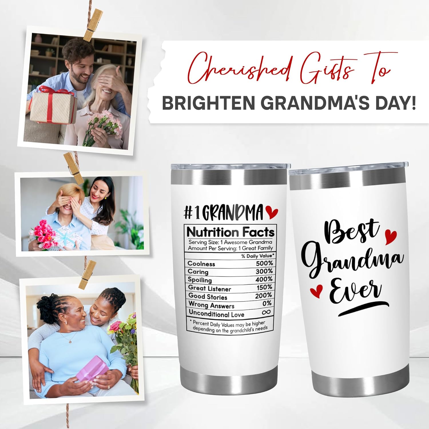 TEEZWONDER Birthday Gifts for Grandma from Granddaughter Grandson - Stainless Steel Insulated Coffee Tumbler with Lid 20 oz - Grandma Gifts for Women, Nana Gift Ideas, Gigi Gift for Women - Image 7