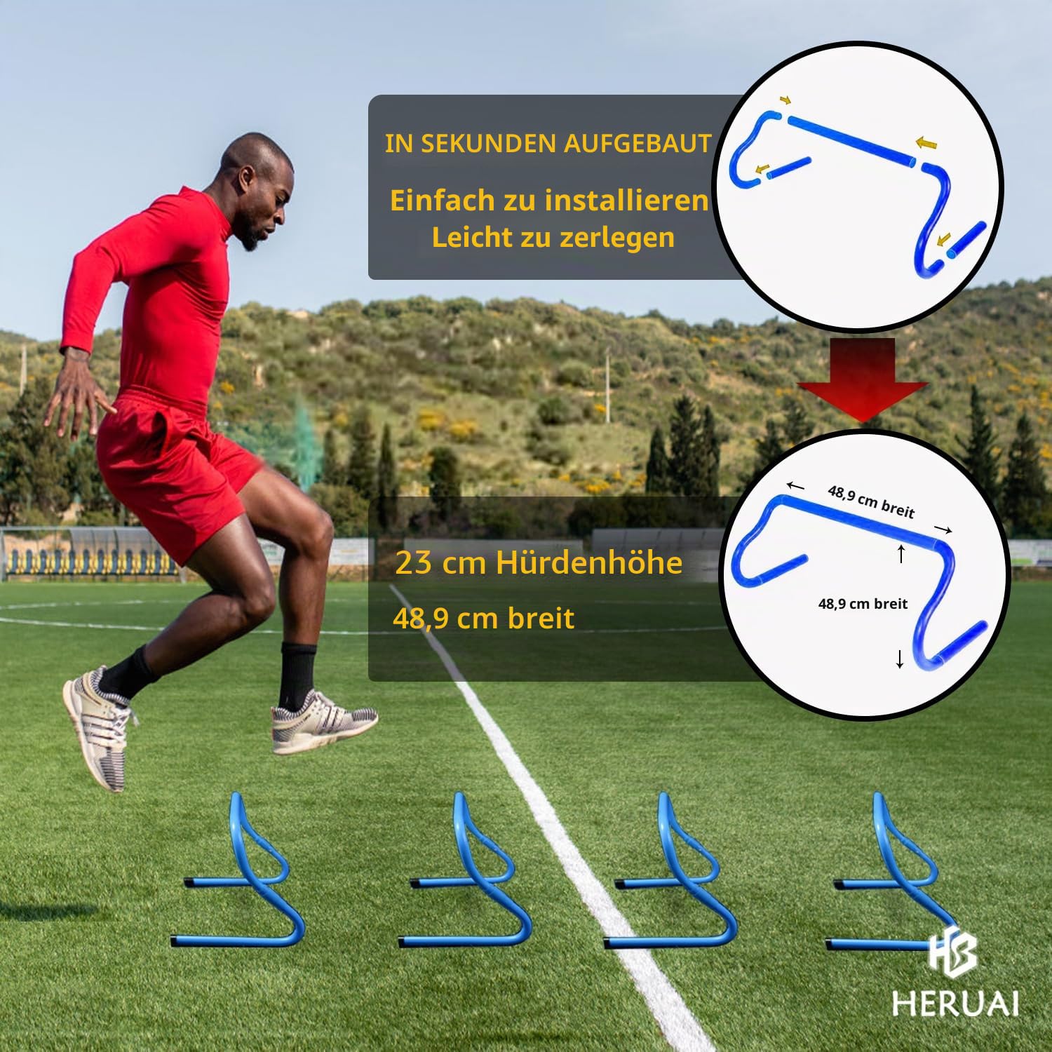 Fußball Trainingsset Koordinationsleiter Fussball Trainingszubehör mit 6m verstellbare Trainingsleiter,4 Hürden,10 Hütchen, Fallschirm,Springseil,Trainingsset Equipment