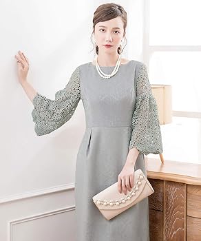 再大幅値下げ大人気のお呼ばれワンピース PourVous ドレス ミモレ丈＆七分袖フォーマルハイネックチュール
