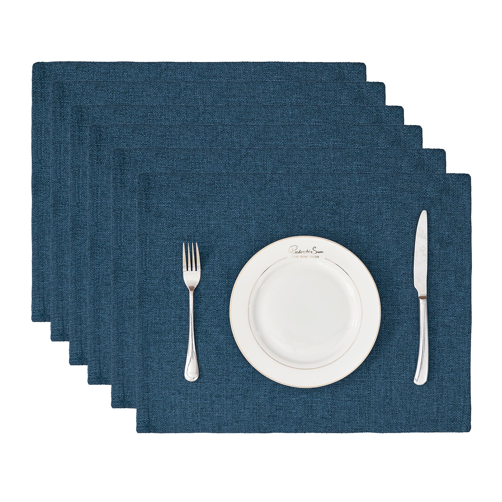 BALCONY & FALCON Placemats Set of 6 Waterproof Linen Look Table Mats Washable Wipe Clean Dining Place Mats for Kitchen Table Christmas Parties Restaurant and Everyday Use (Navy, 35ร45cm) โ image 1