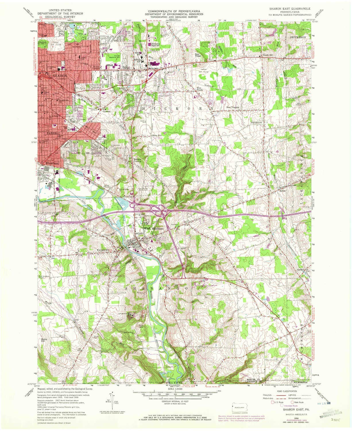 YellowMaps Sharon East PA topo map, 1:24000 Scale, 7.5 X 7.5 Minute, Historical, 1958, Updated 1972, 27 x 22.1 in - Polypropylene