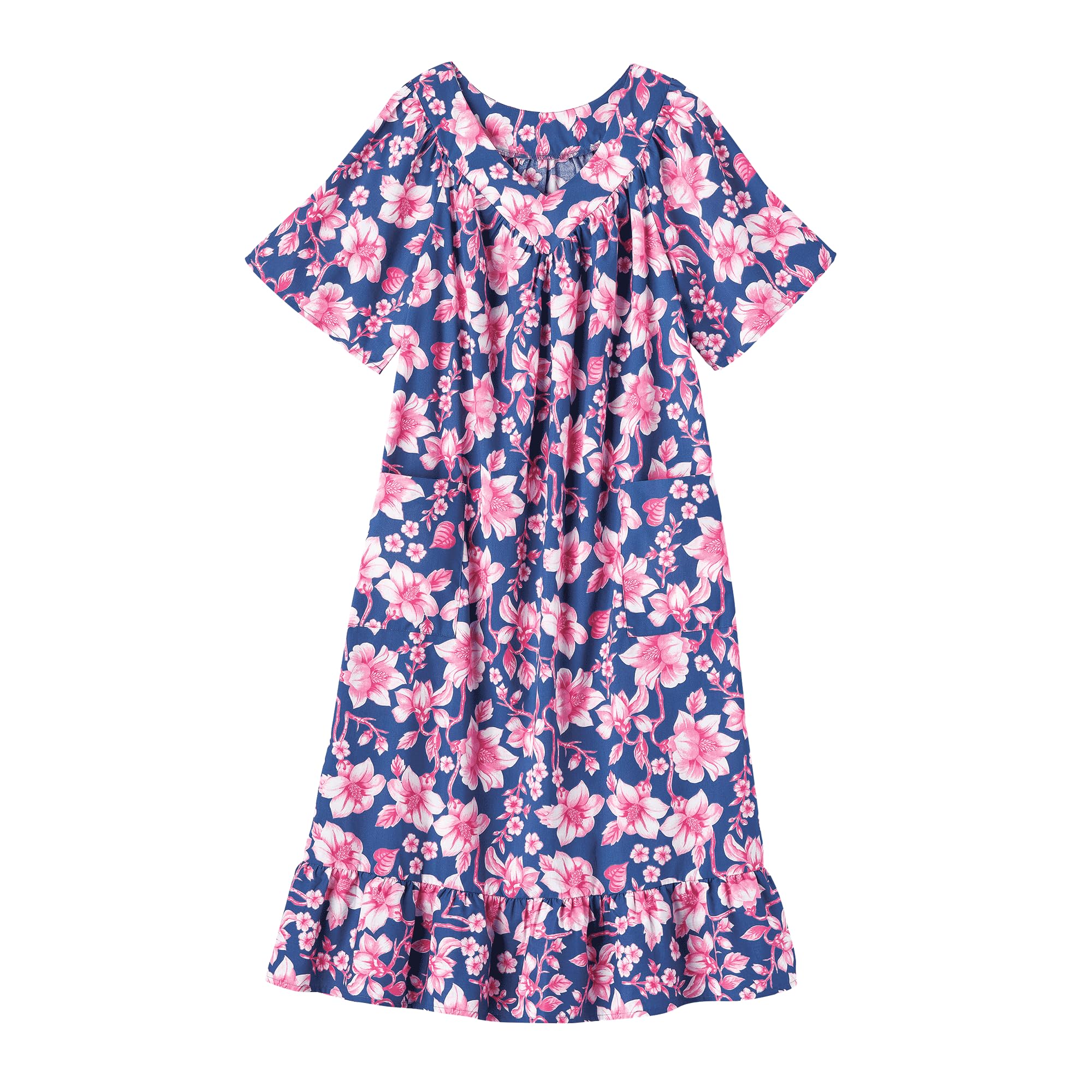 AmeriMark Casual Women’s Muumuu House Dress Comfortable Flowy Short Sleeve Patio Sun Dress Lounger Gown Sleepwear for Ladies