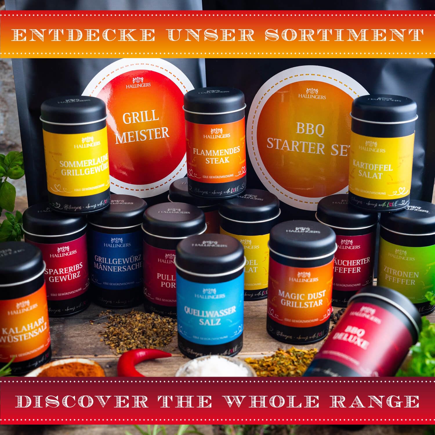 Hallingers Genuss Manufaktur Gewürz Geschenk-Set - Selektion unserer Besteller als Probierset in edlen Aromadosen & Tragetasche "Herbstküche", Geschenkidee für Frauen Männer