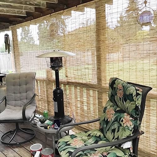 Miniatura 2 de Cortina enrollable de bambú para patio, persianas romanas de bambú inalámbricas con 65% de protección UV, persianas de bambú filtrantes de luz,