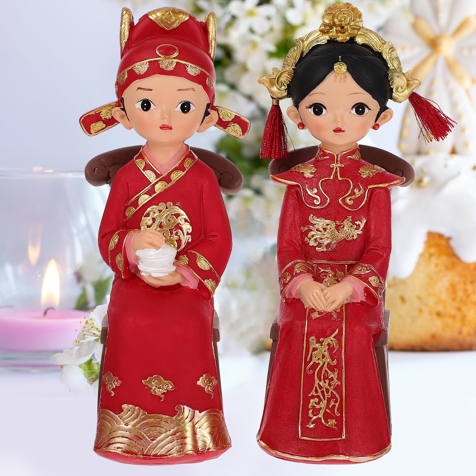LALAFINA Hochzeitspaar Figuren aus Kunstharz als Tortenaufsatz und Tischdekoration für Hochzeitsfeier im Chinesischen Stil in Verschiedenen Farben