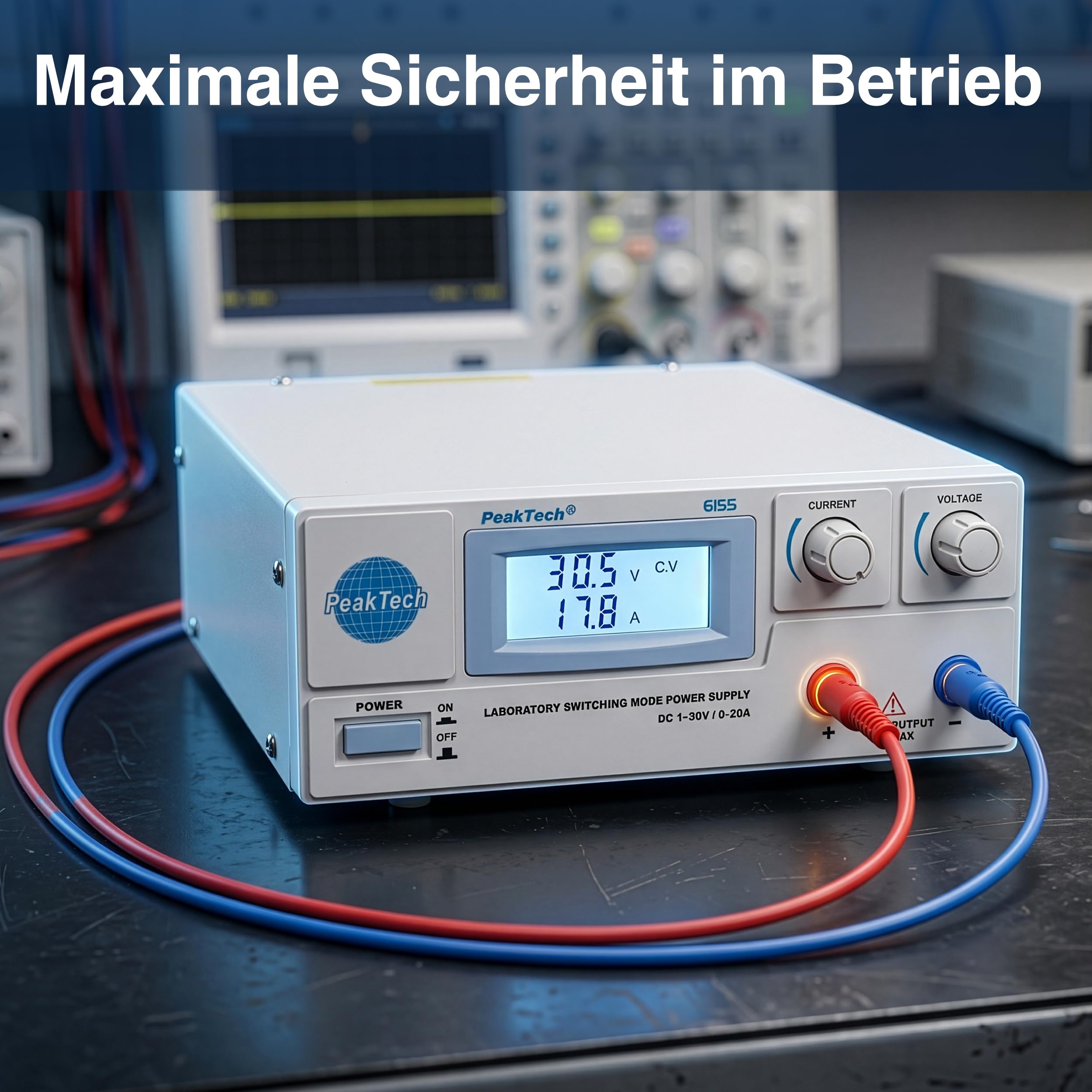 Peaktech 6155 - Alimentatore da Laboratorio Digitale Dc 1-30 V/0-20A, Schermo LCD, Alimentatore a Commutazione Affidabile, Protezione Contro le Sovratensioni, Uscita: 600 W - 214 x 87 x 336 mm