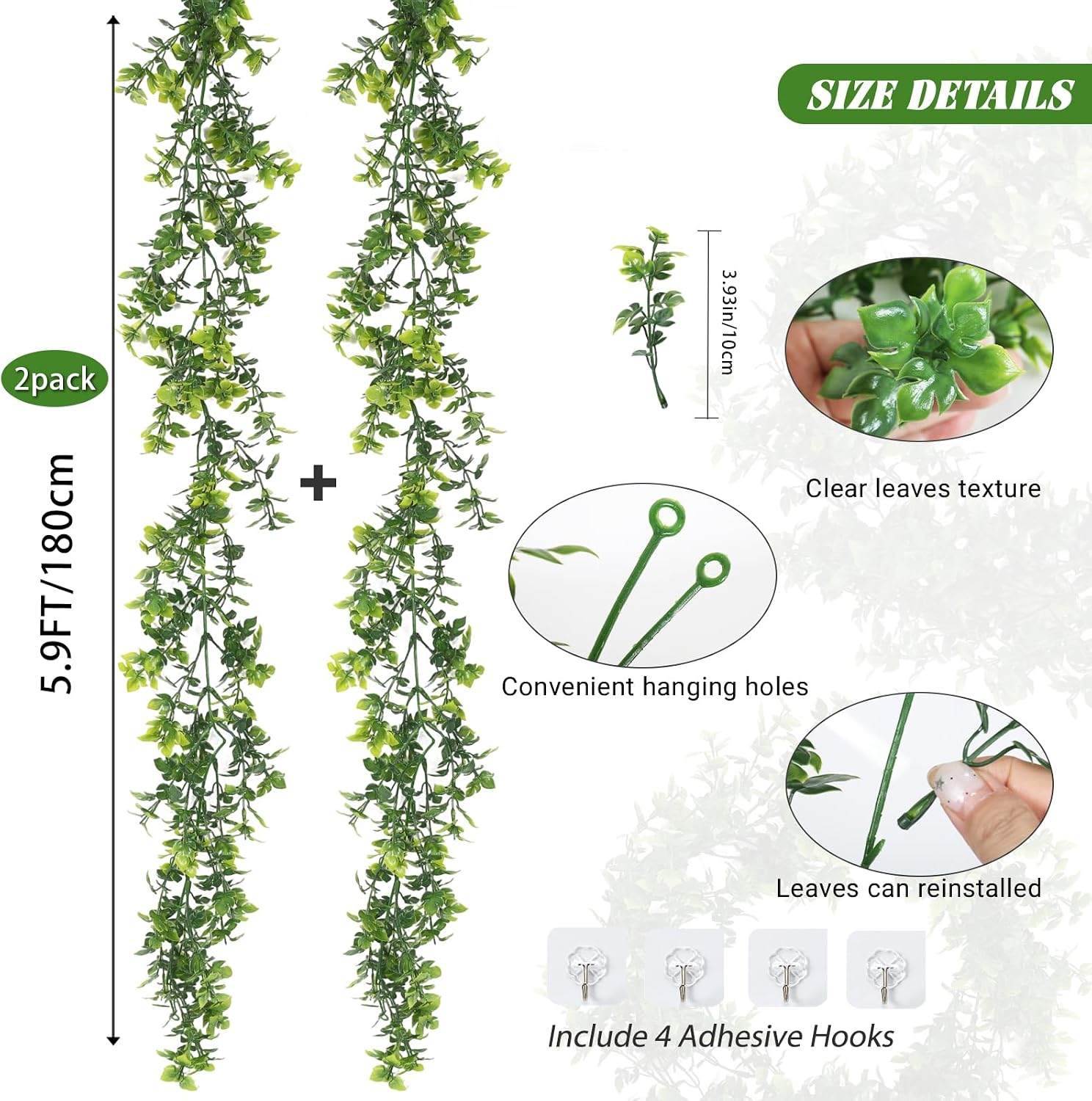 RECUTMS Artificial Monstera Leaves Vine Plastic Greenery Garland 5.9ft 2Pcs image 3