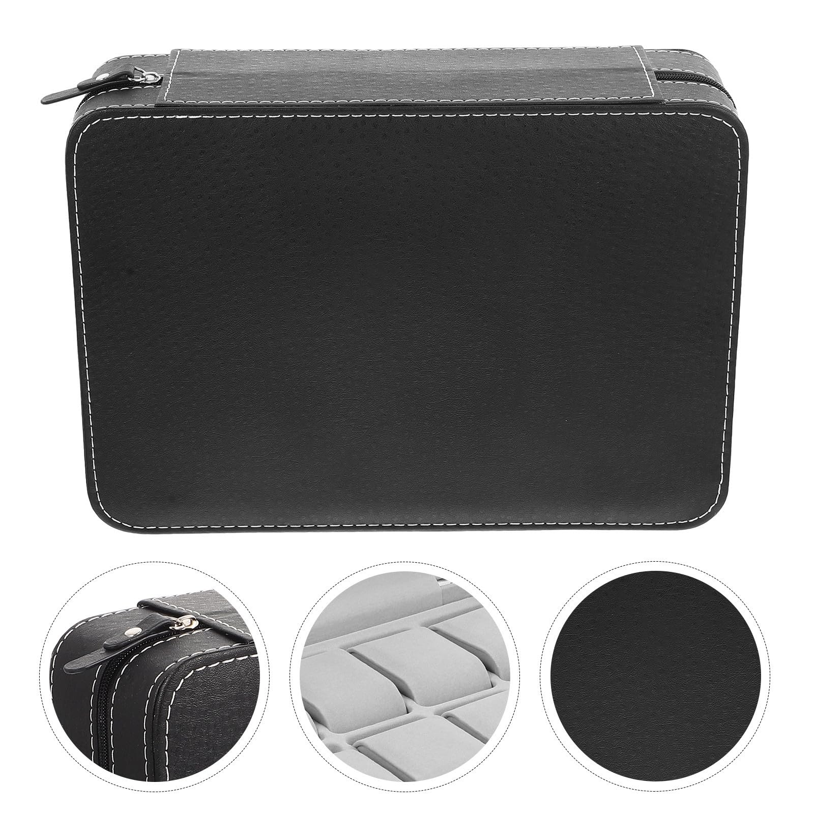 Uhrenbox Uhren Organizer mit Reißverschluss Tragbar Kratzfest Pu Leder Schwarz für Armbanduhren Schublade und Schreibtisch im Büro